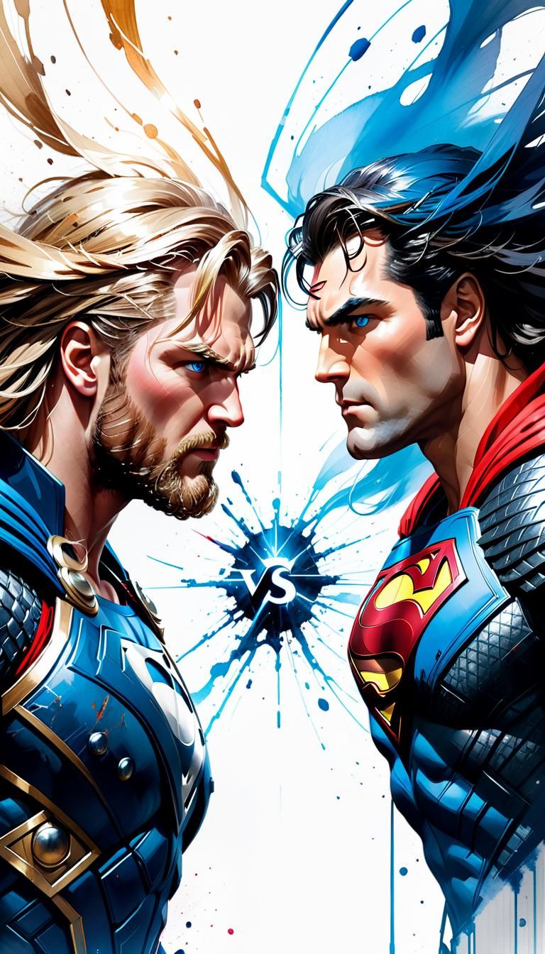 Epic Watercolour Battle: Thor Versus Superman