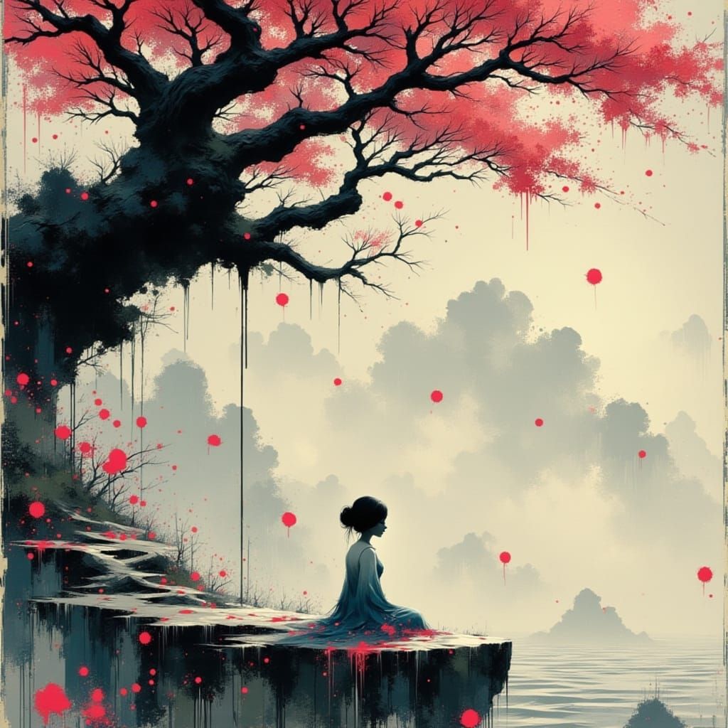 Anime Girl Contemplates Life Under Cherry Blossoms