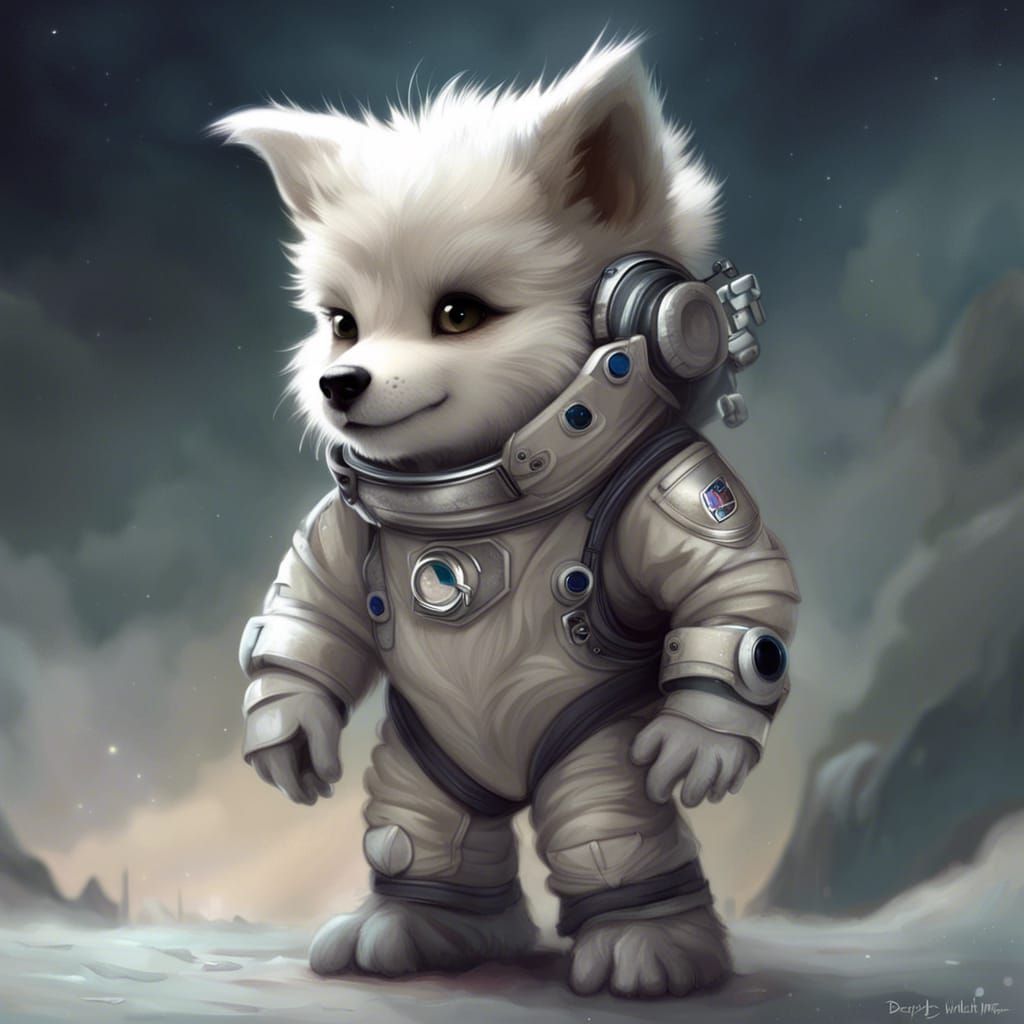 Adorable Chibi Wolf Astronaut in Space