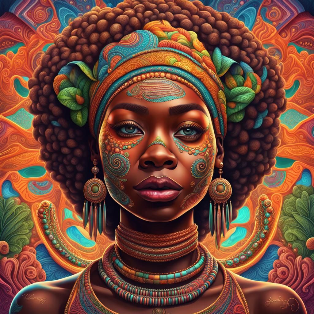 Colorful African Woman with Filigree in Candy Art