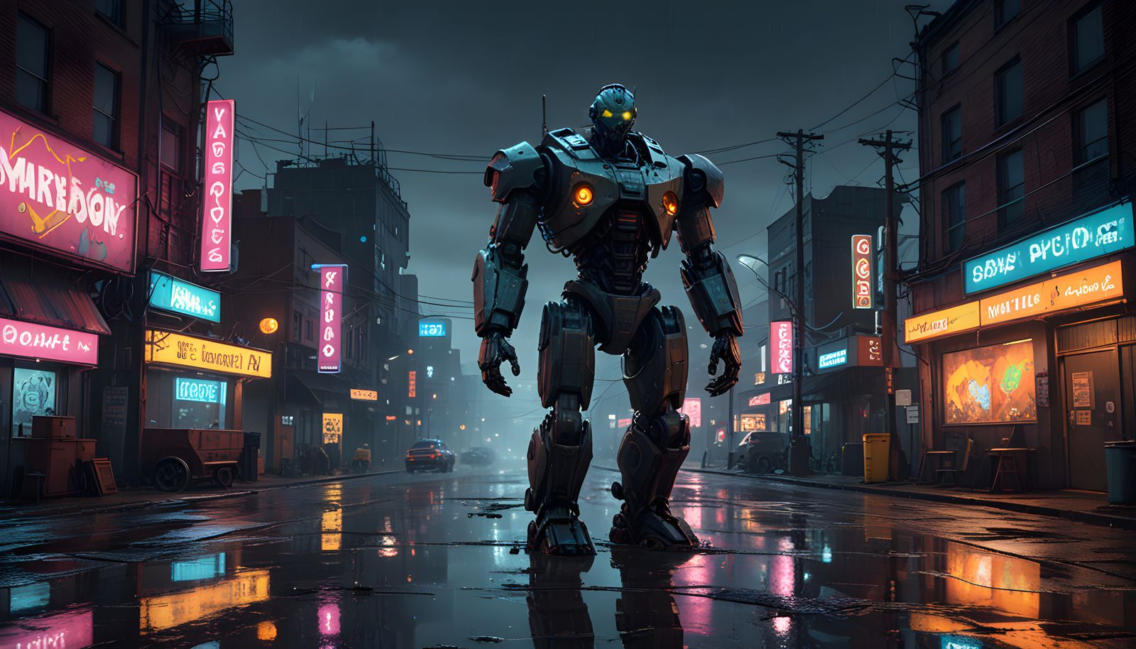Glowing Robot Emerges from a Dystopian Wasteland
