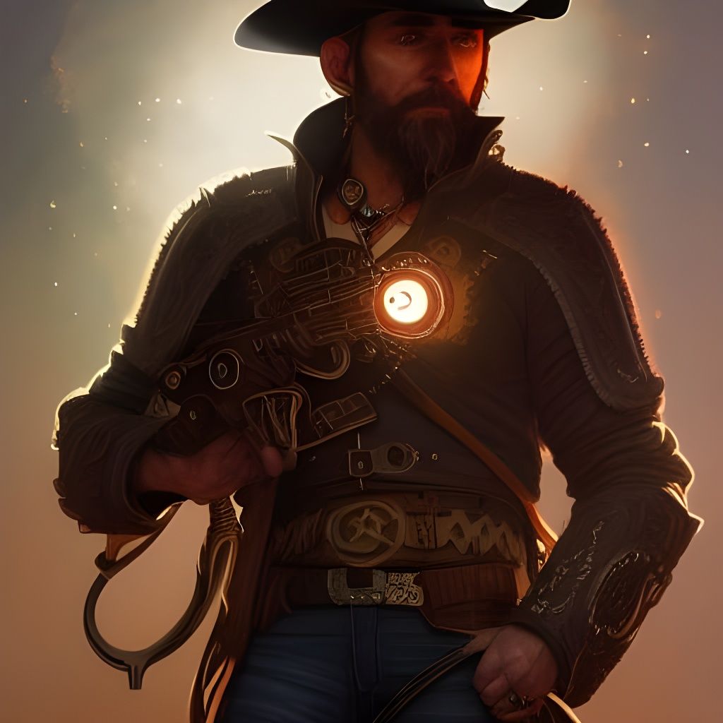 Cowboy Warlock Portrait with Magical Rifle