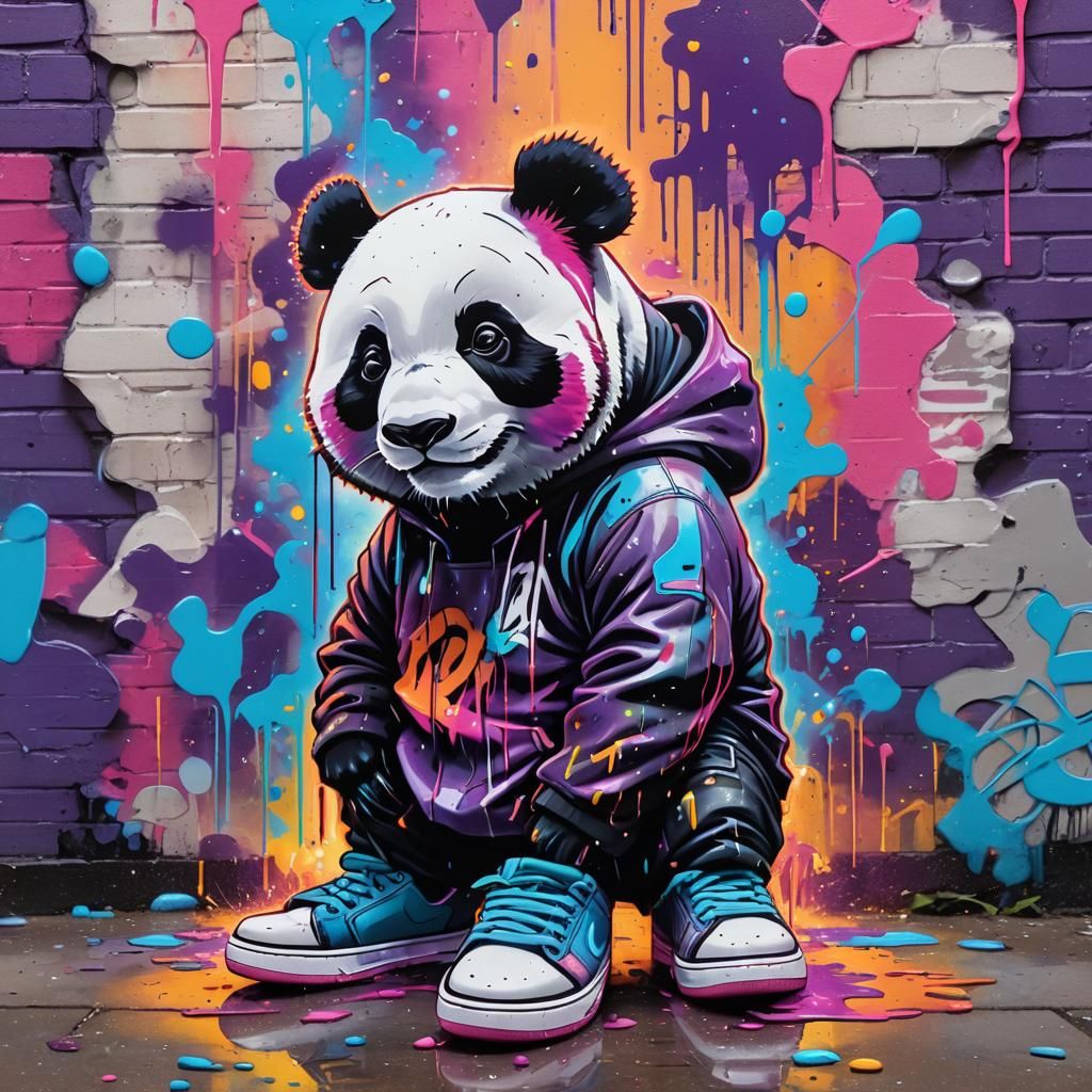 Panda in Air Jordans: Graffiti Splash Art