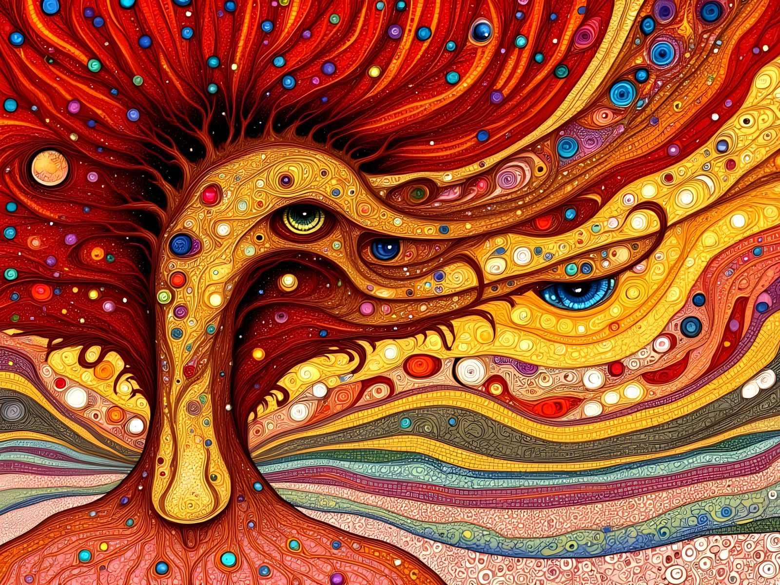 Surreal Accordion Player Singing in Rainbow Sun Rays