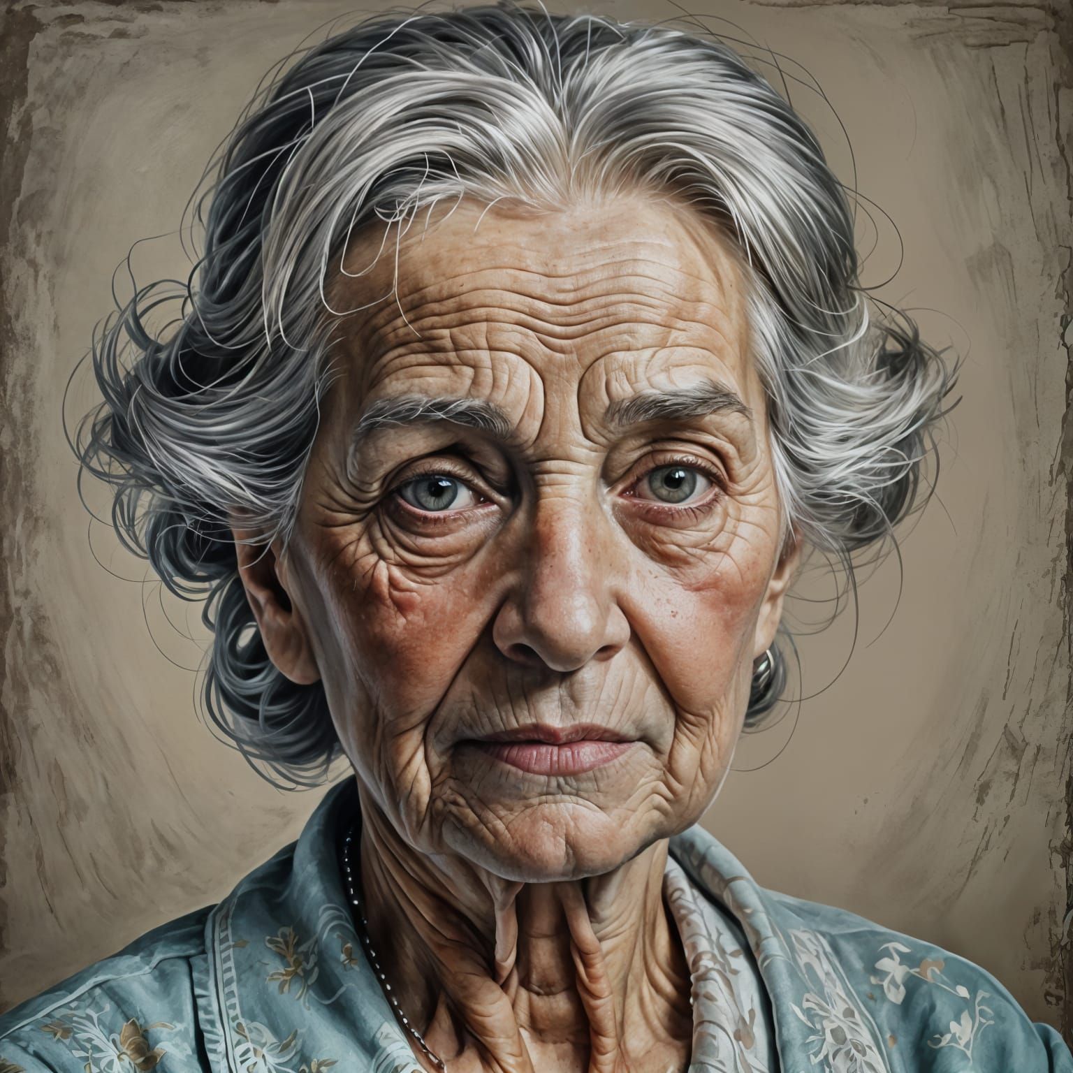Elderly Woman Portrait in Pastel and Chalk