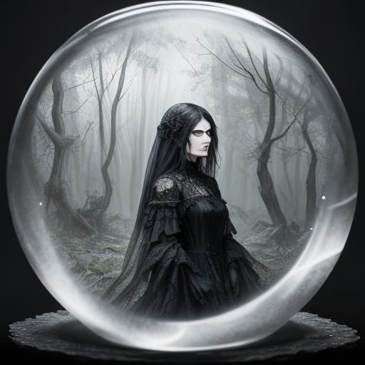 Dark Forest Figure with Glass Shards in Gothic Art