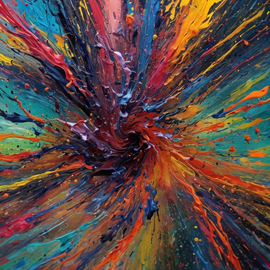 Abstract Expressionist Vortex of Swirling Neon Colors