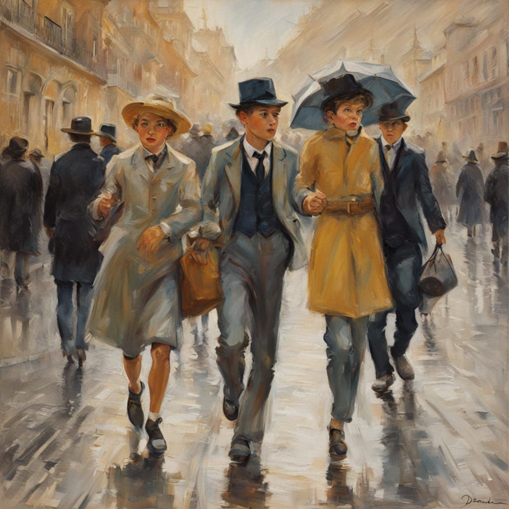 Bratz Kidz in Old Budapest: Impressionist Encaustic Painting