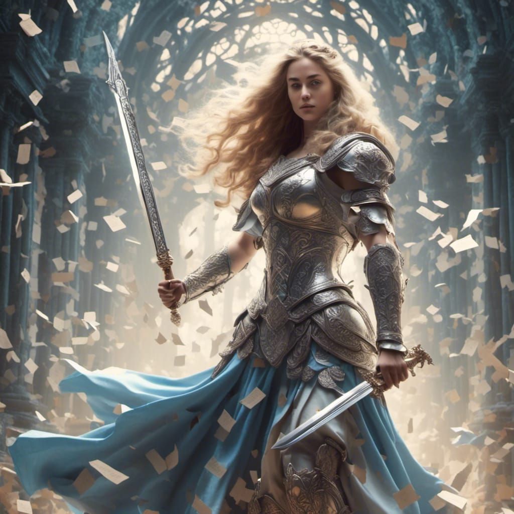 Female Warrior with Sword in Storybook Style