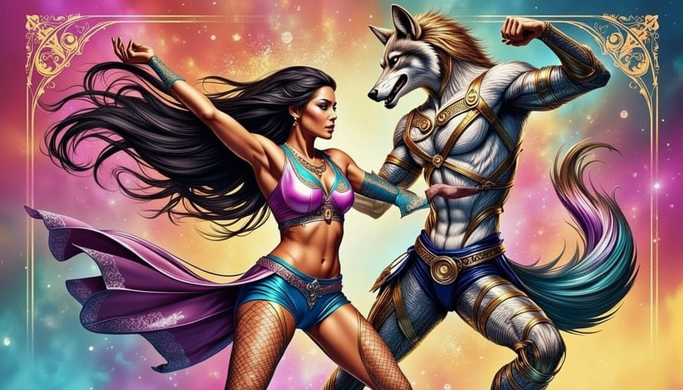 Woman and Wolf Dancing at Rave, Concept Art
