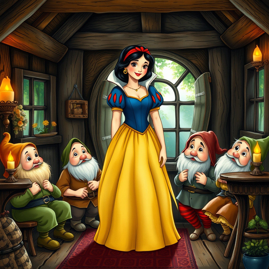 Snow White and Dwarfs in Enchanted Cottage