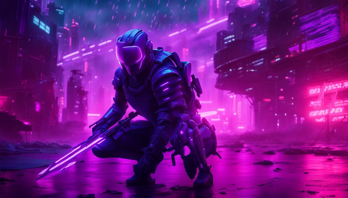 Cyberpunk Spectre with Energy Katana in Neon City