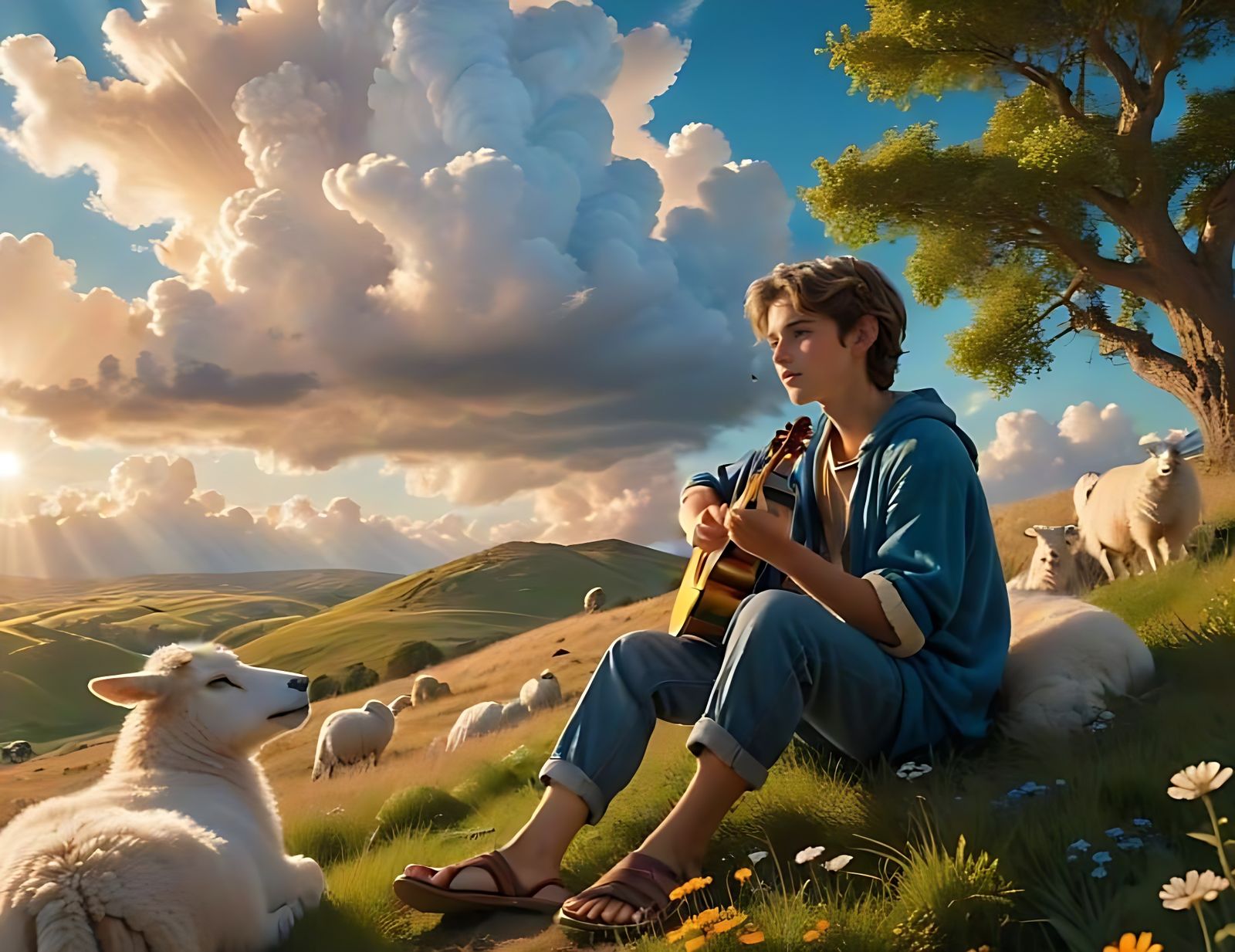 Ancient Shepherd Boy Serenades the Horizon
