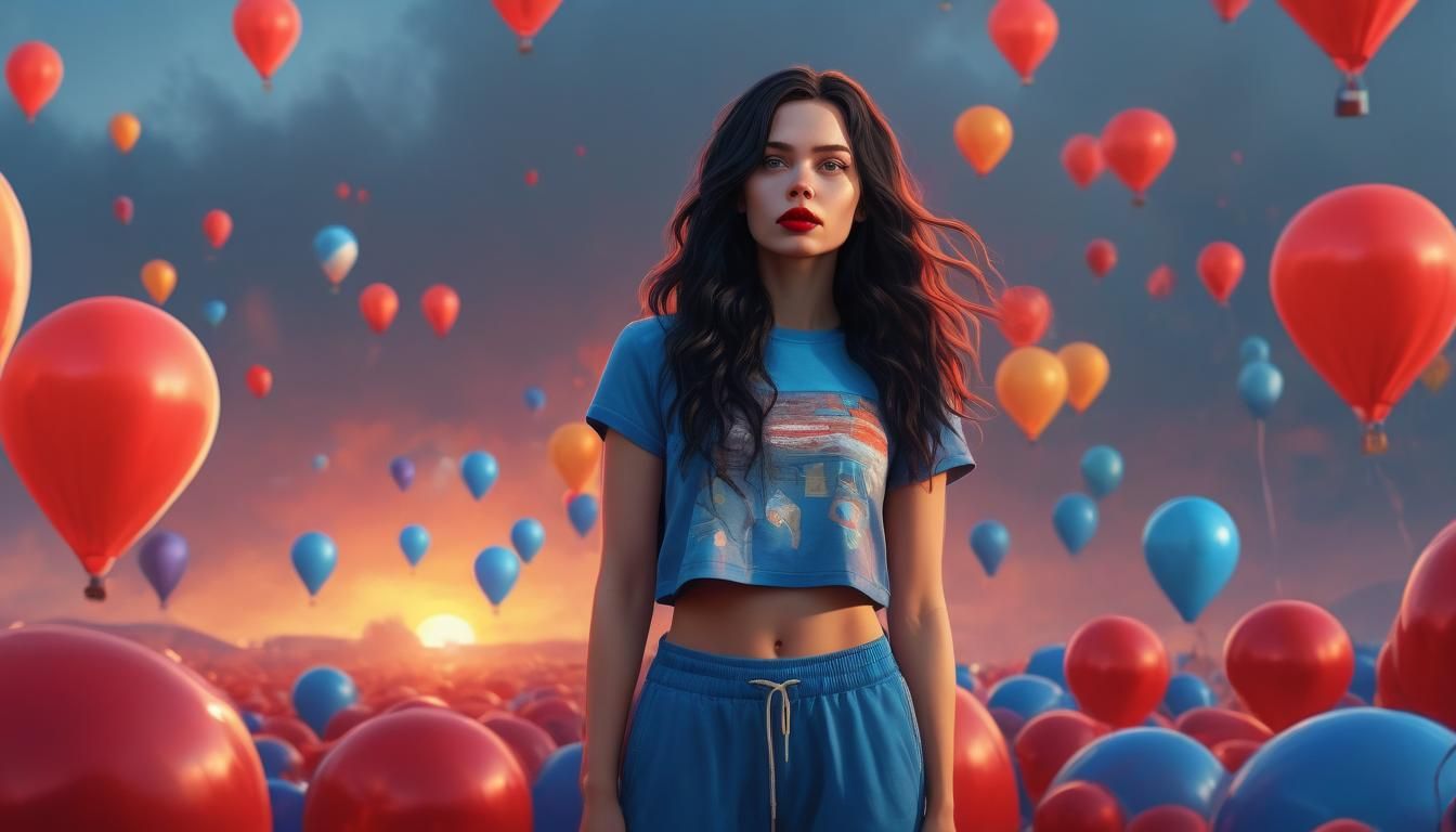 Hyperrealistic Woman with Balloons Concept Art