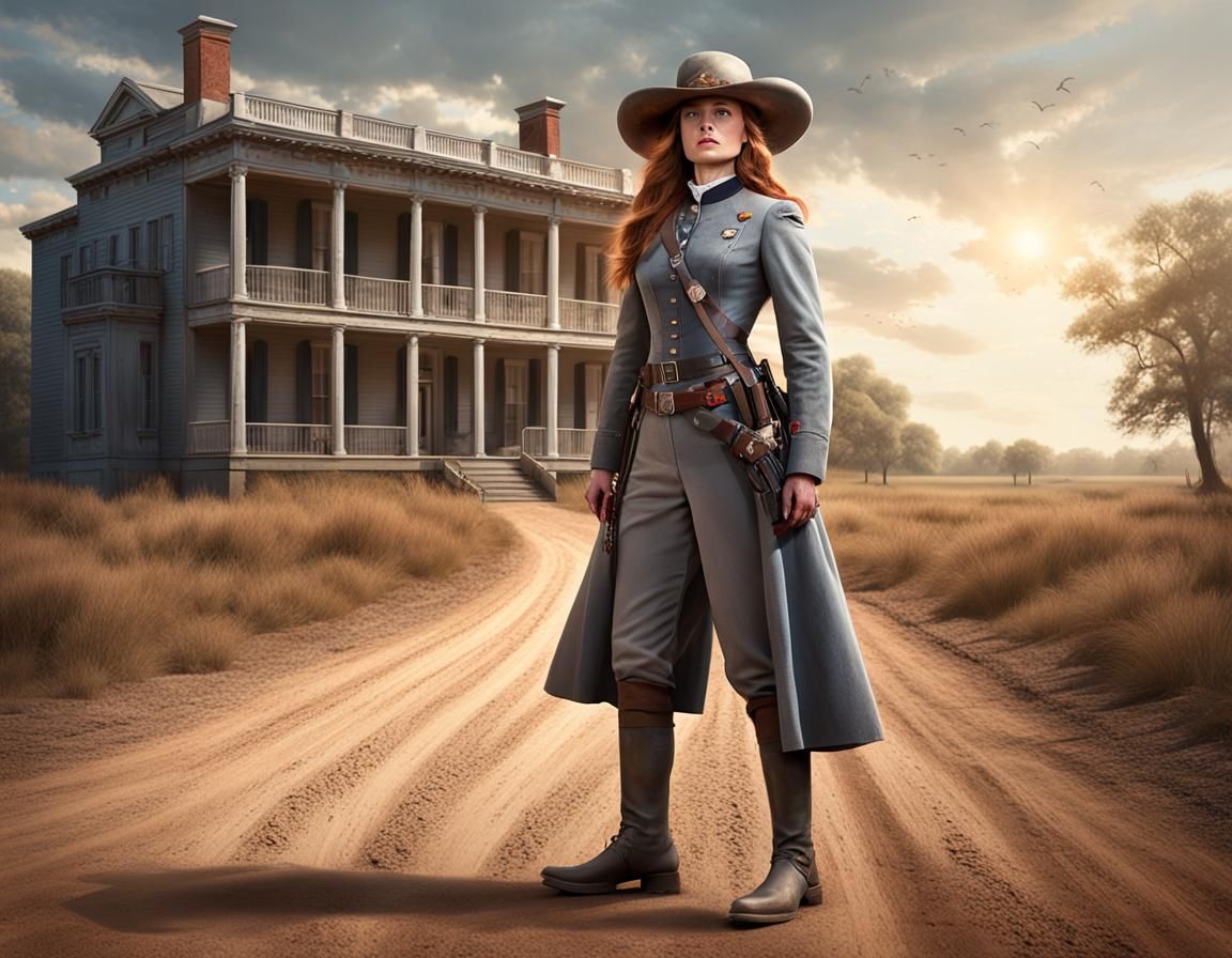 Western Girl in Confederate Uniform: Photorealistic Matte Pa...