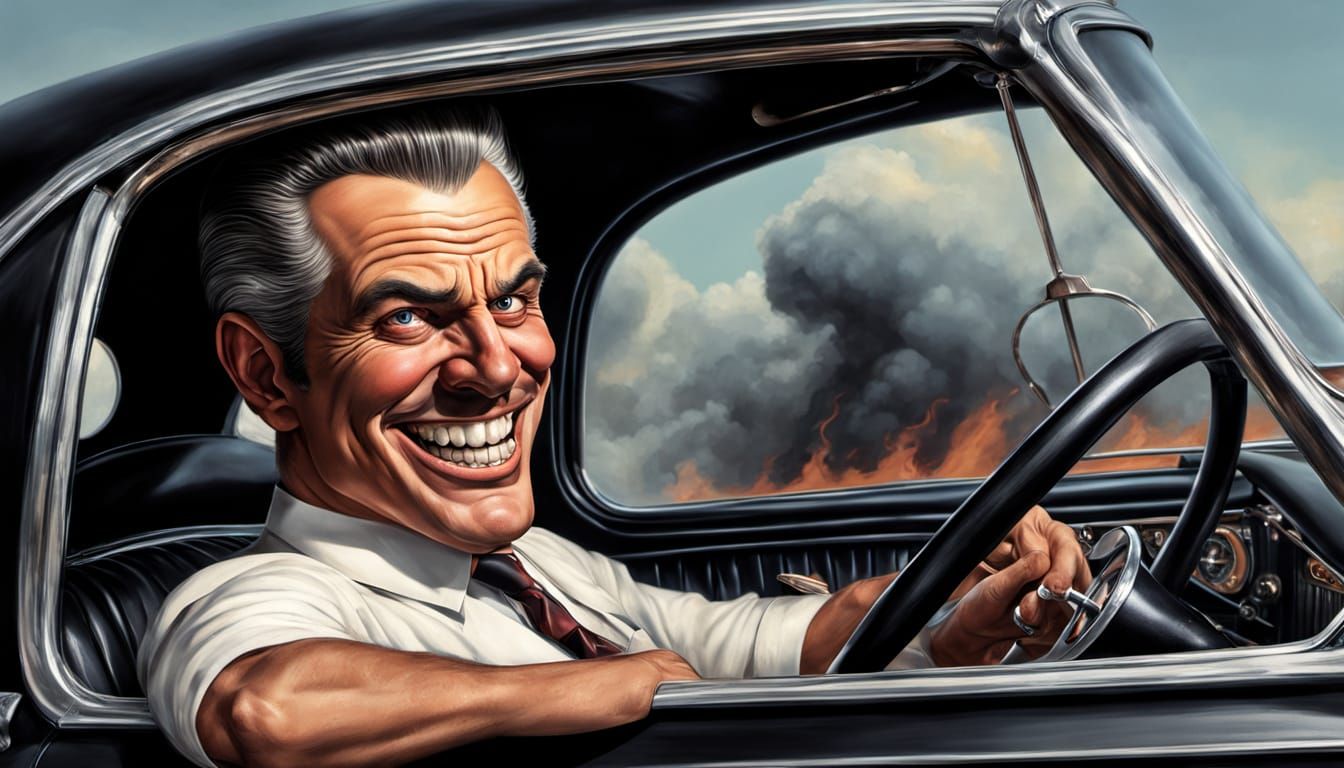 Surreal Macabre Driver in Vintage Drag Racing Car