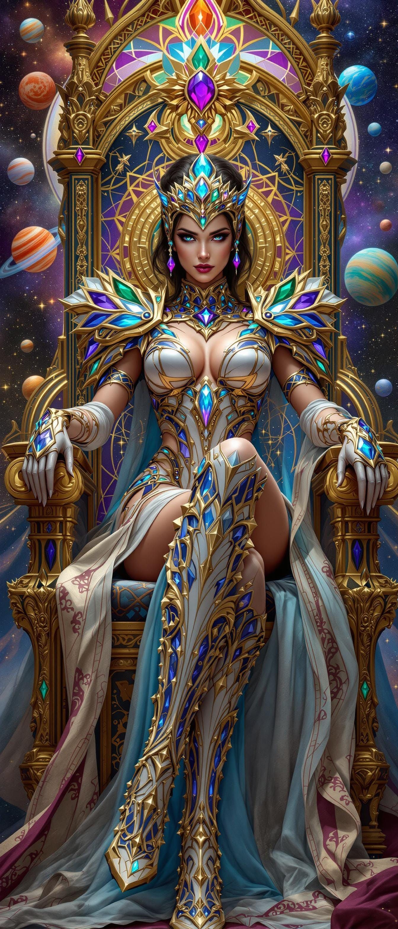 Cosmic Space Queen Reigns in Vibrant, Ethereal Armor