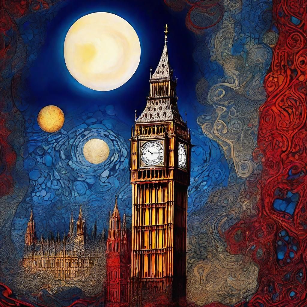 Surreal Melting Big Ben with Zentangle Fractals