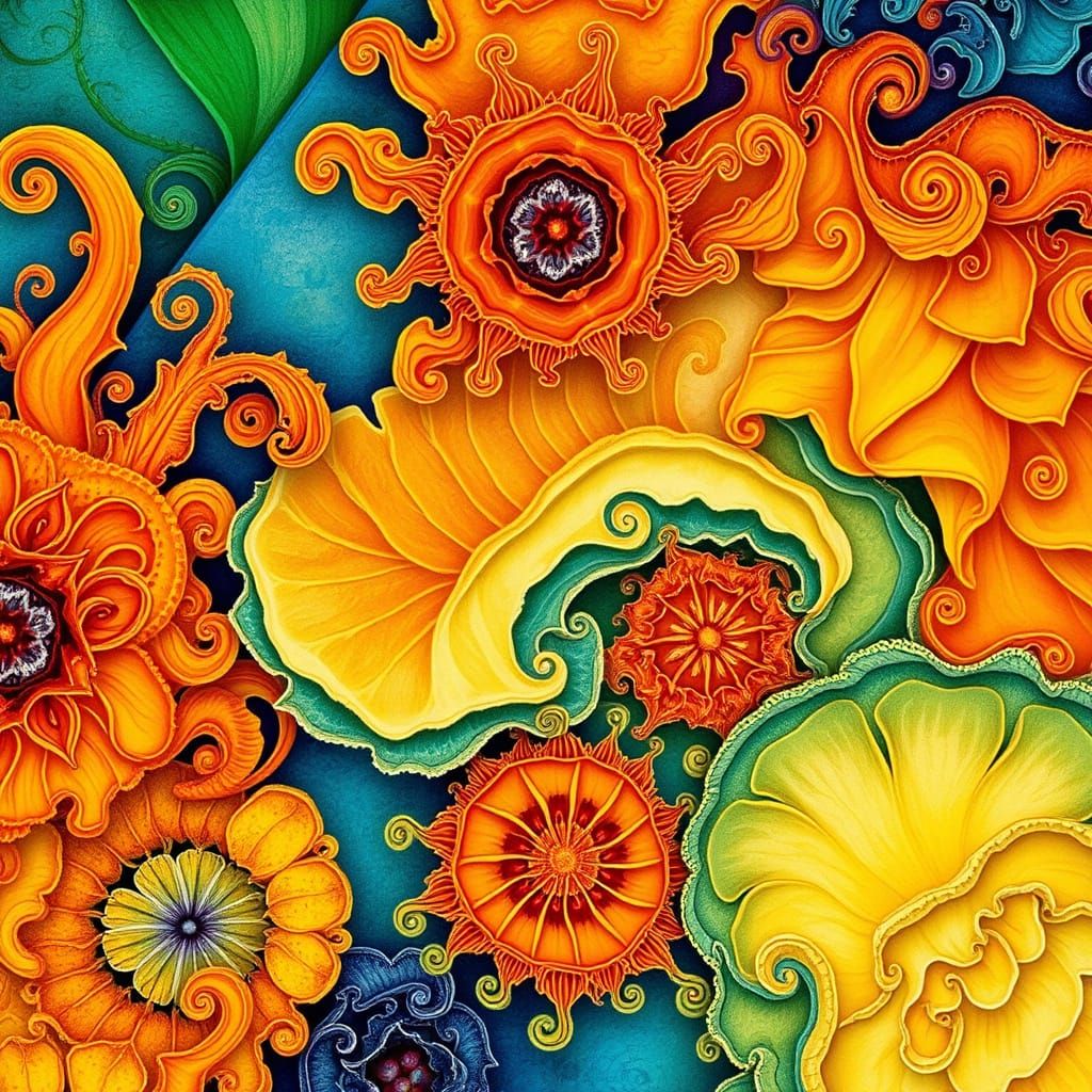 Vibrant, Layered Natural Forms in Intricate Colors