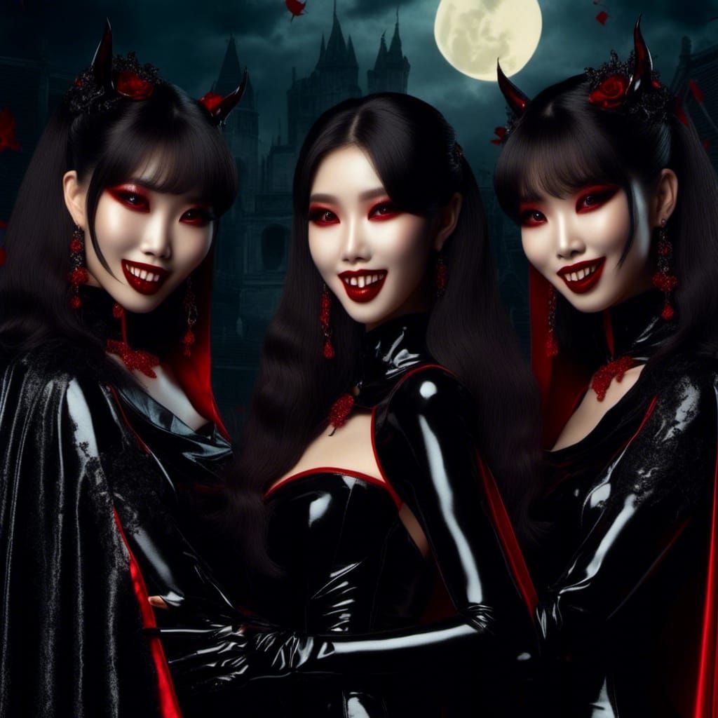 Three Asian Vampires in Patent Leather Dresses