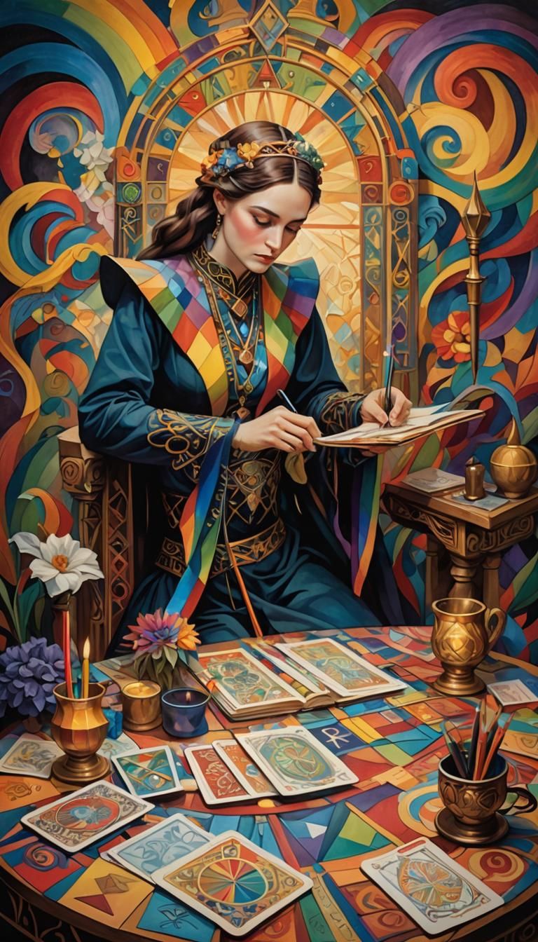 Cubist Tarot Card Designer in Art Nouveau Style