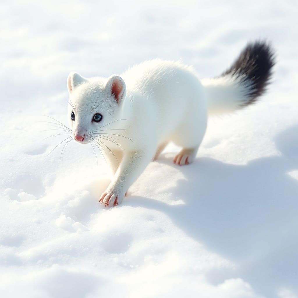 Ethereal Snowy Ermine in Majestic Winter Landscape