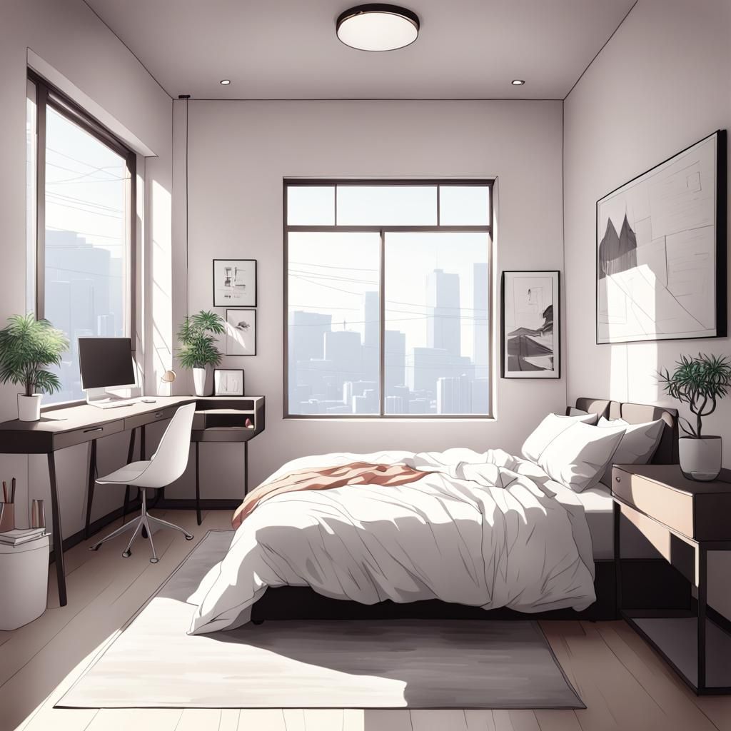 Modern Minimalist Bedroom Inspired by Anime Art