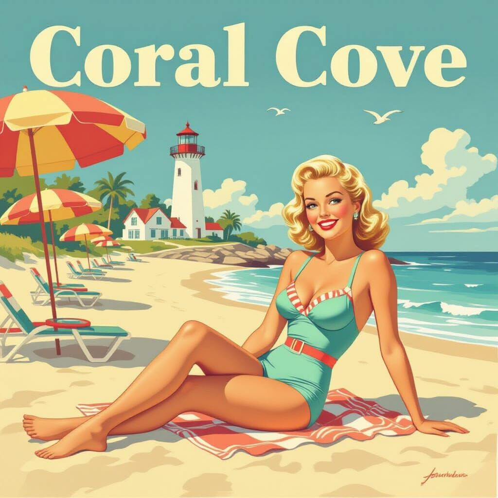 1950s Coral Cove Travel Poster Illustration