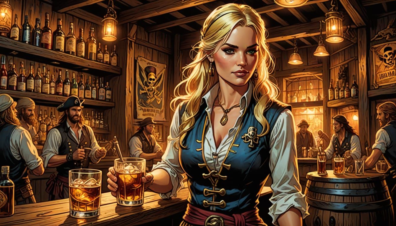 Pirate Bartender: Comic Book Art Portrait