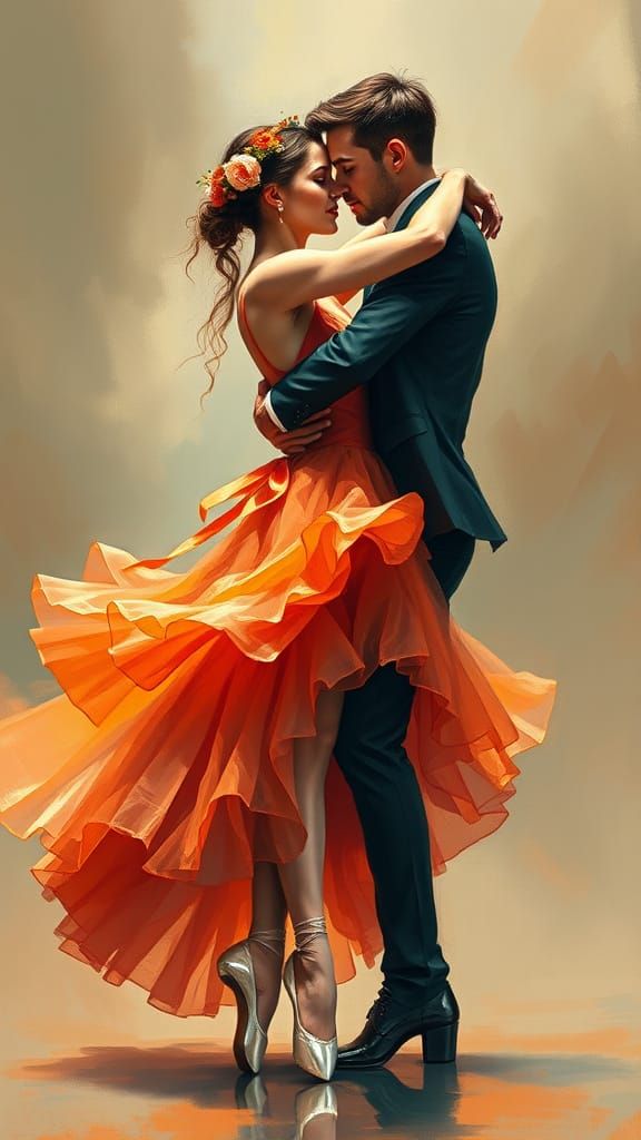 Romantic Ballet Scene in Vibrant Impressionist Style