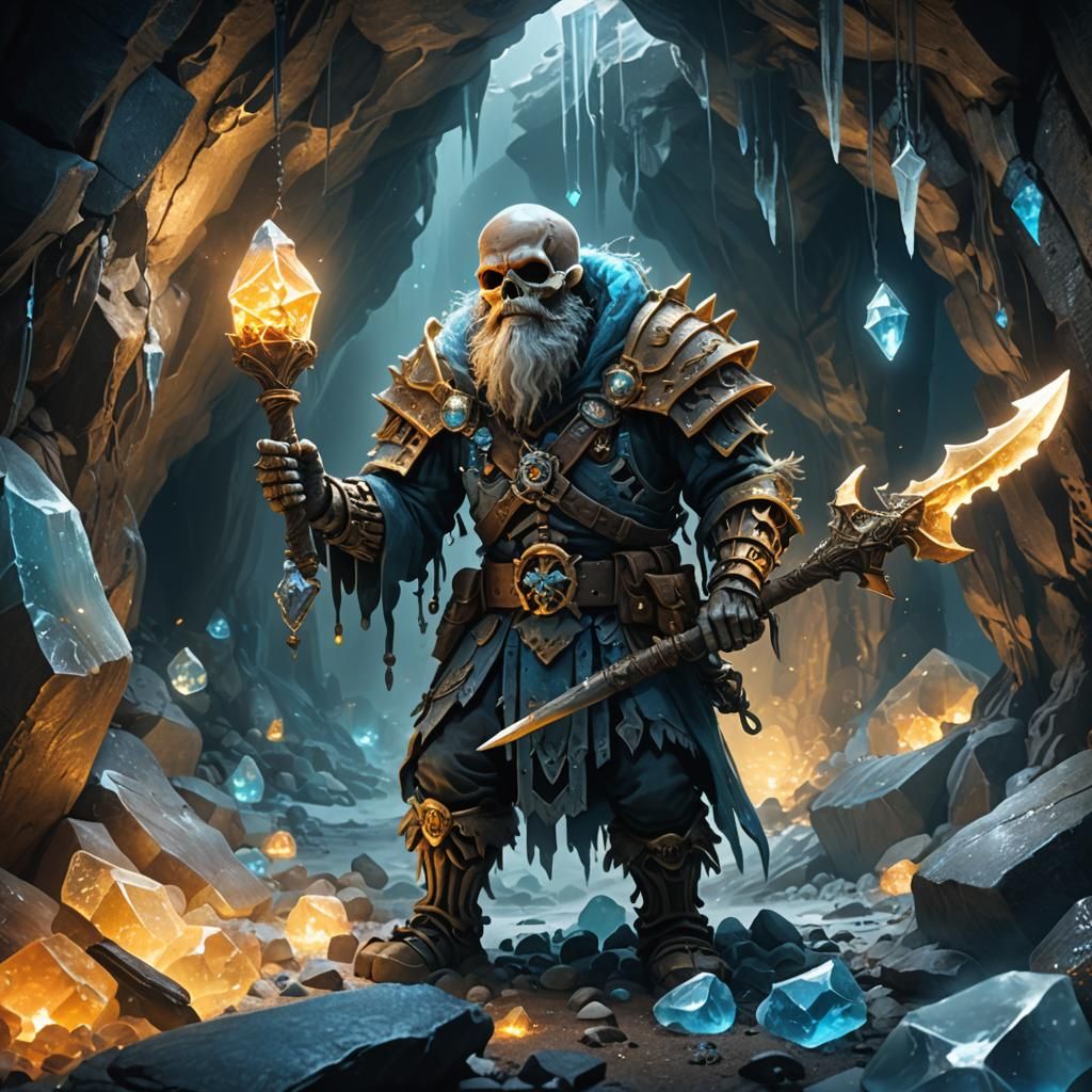 Skeleton Dwarf Crystal Miner in Mystical Cave
