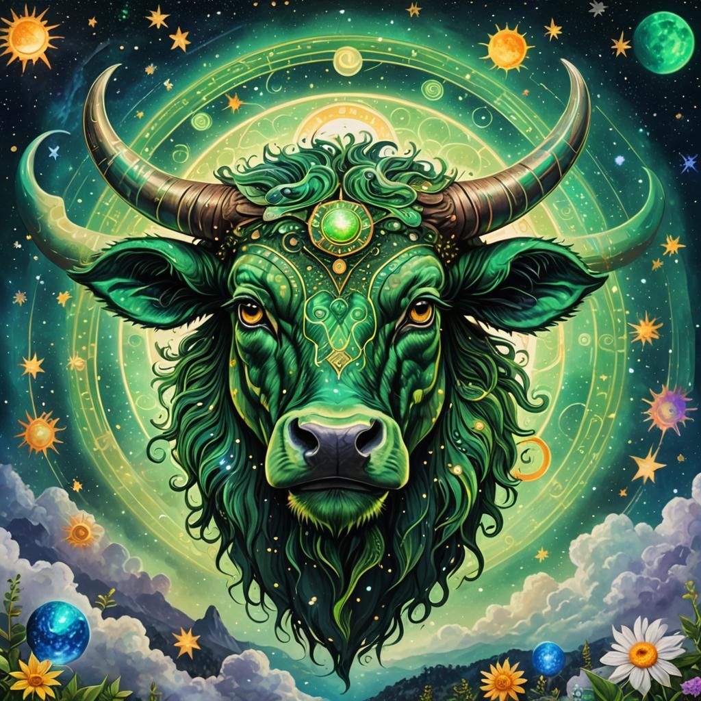 Green Taurus Being in Holographic Astral Illustration