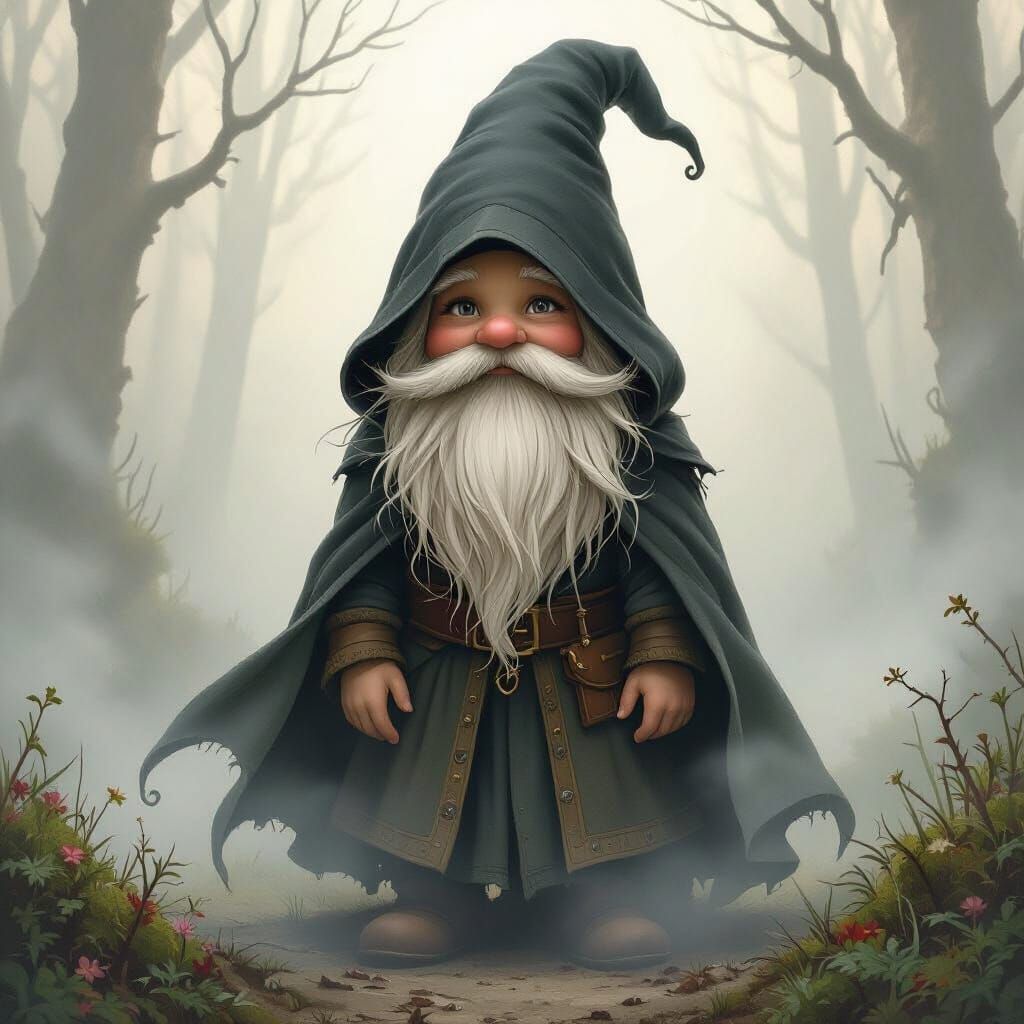 Mysterious Forest Gnome in Whimsical Fantasy Art Style
