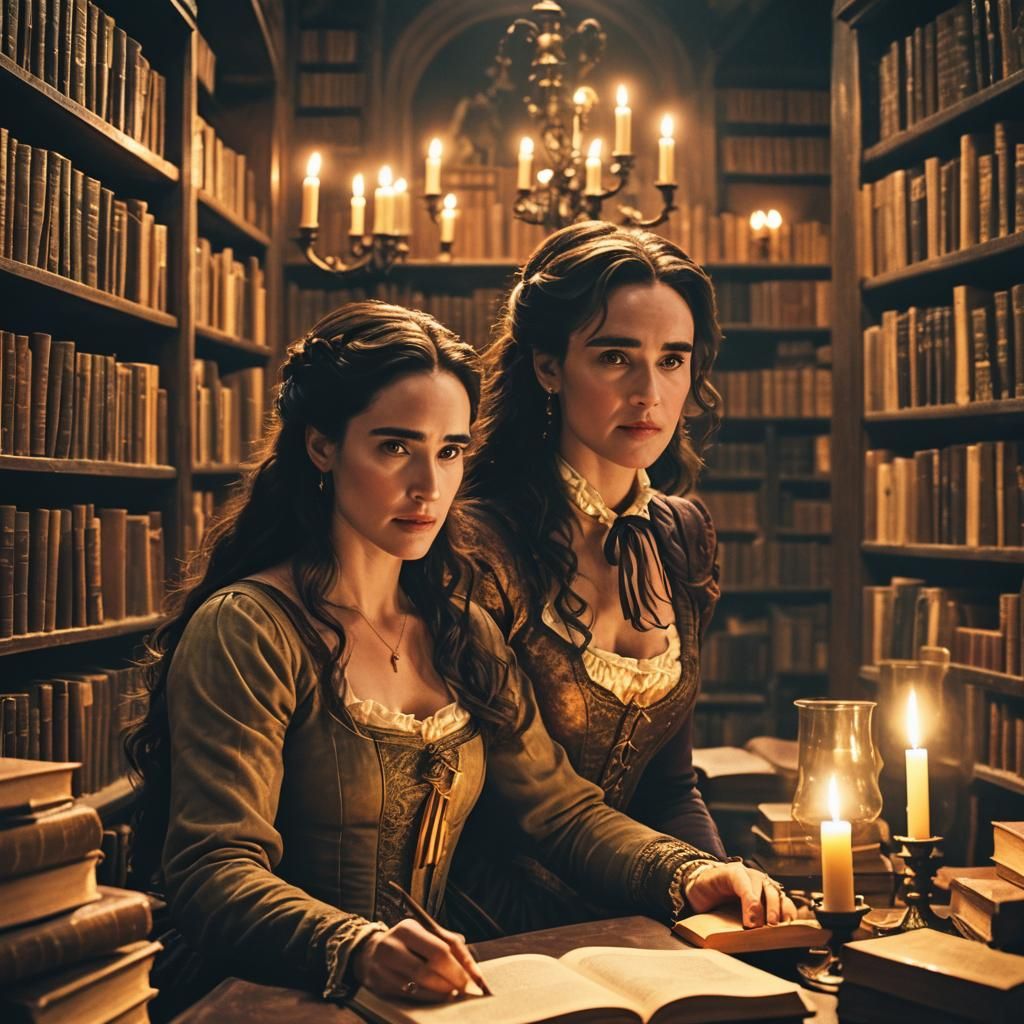 Jennifer Connelly as Belle in Moody Library Scene