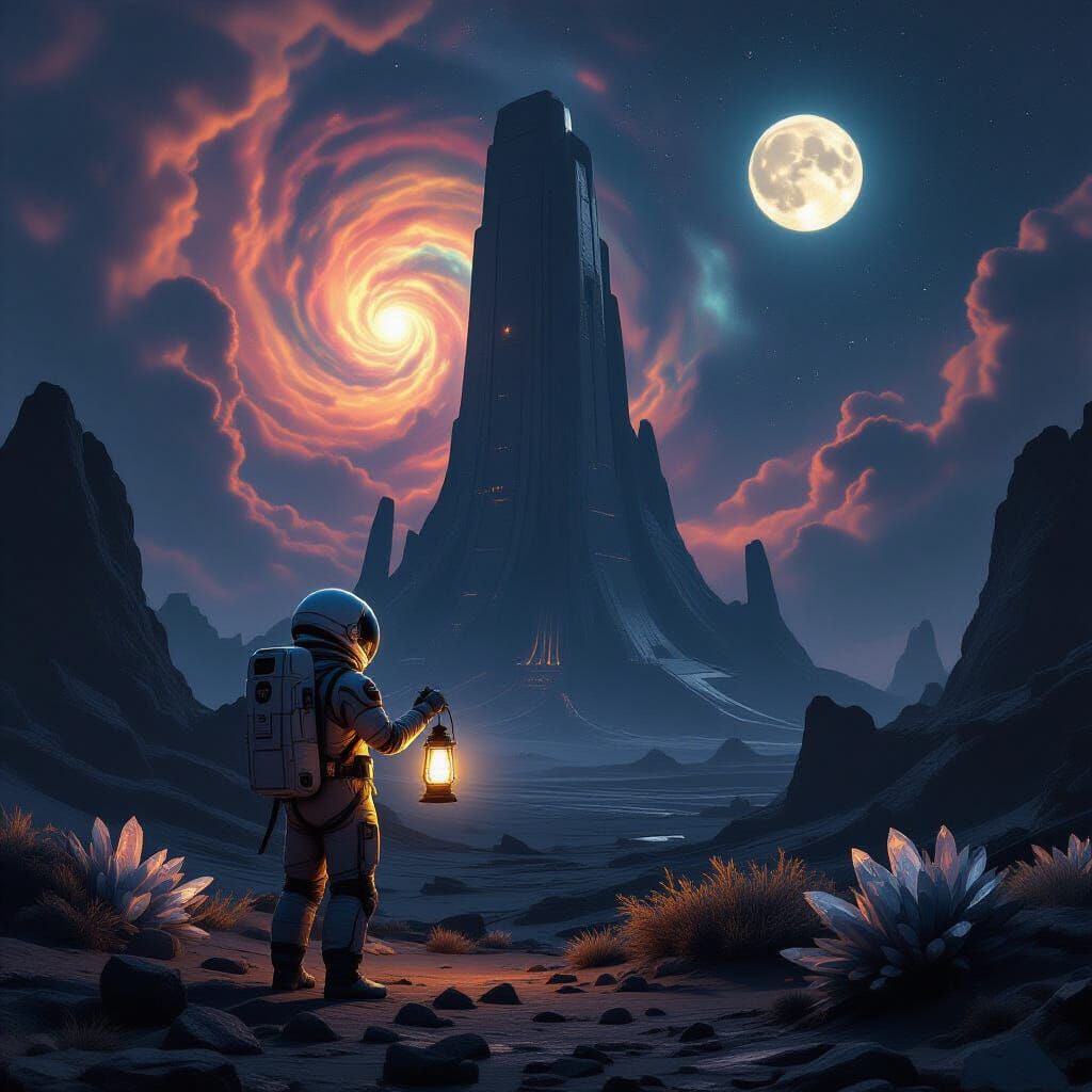 Astronaut and Ancient Structure on Alien Planet