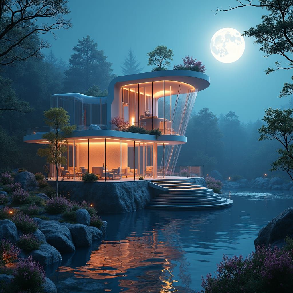 Ethereal Glass Mansion in Prague: Futuristic Concept Art