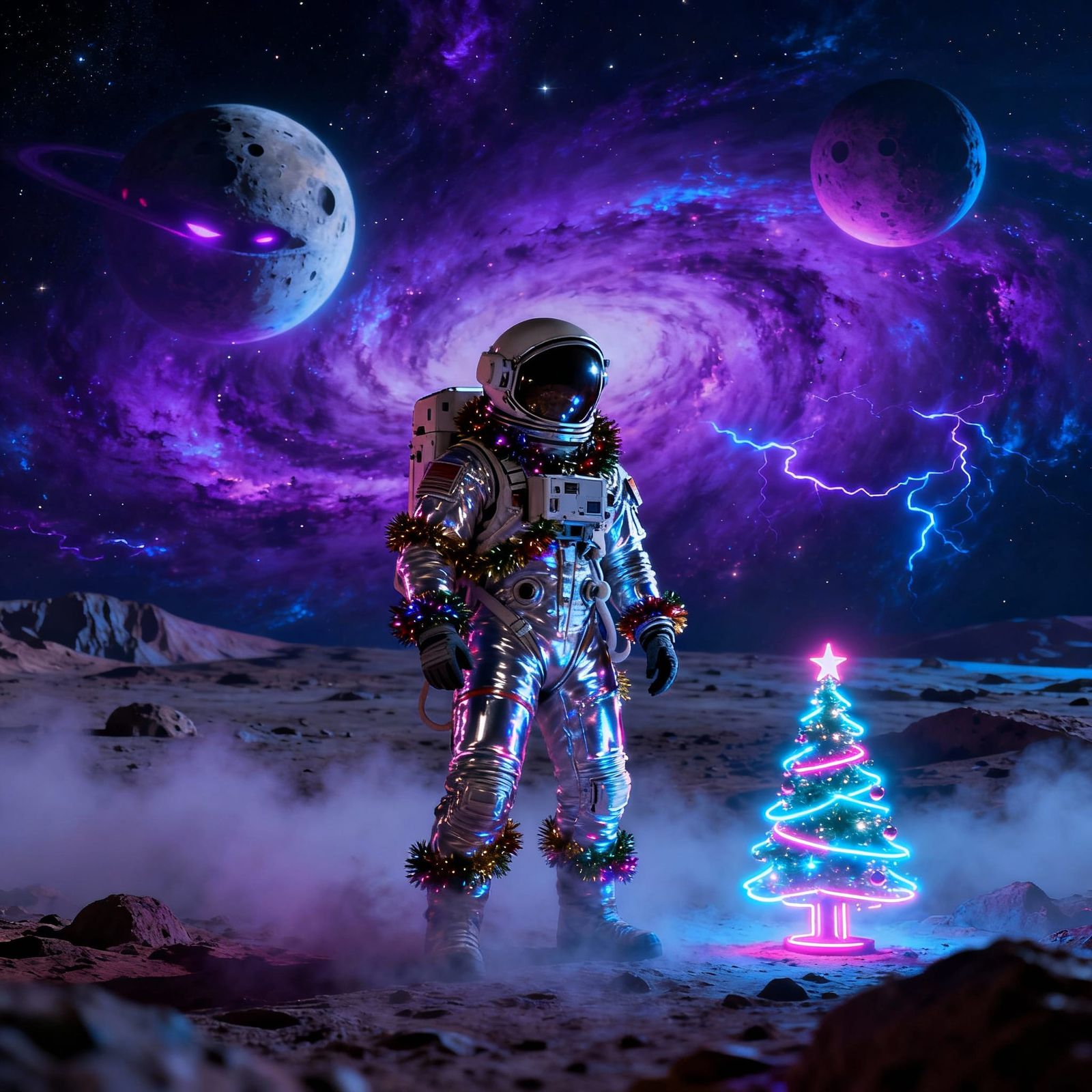 Astronaut's Cosmic Christmas on Alien World