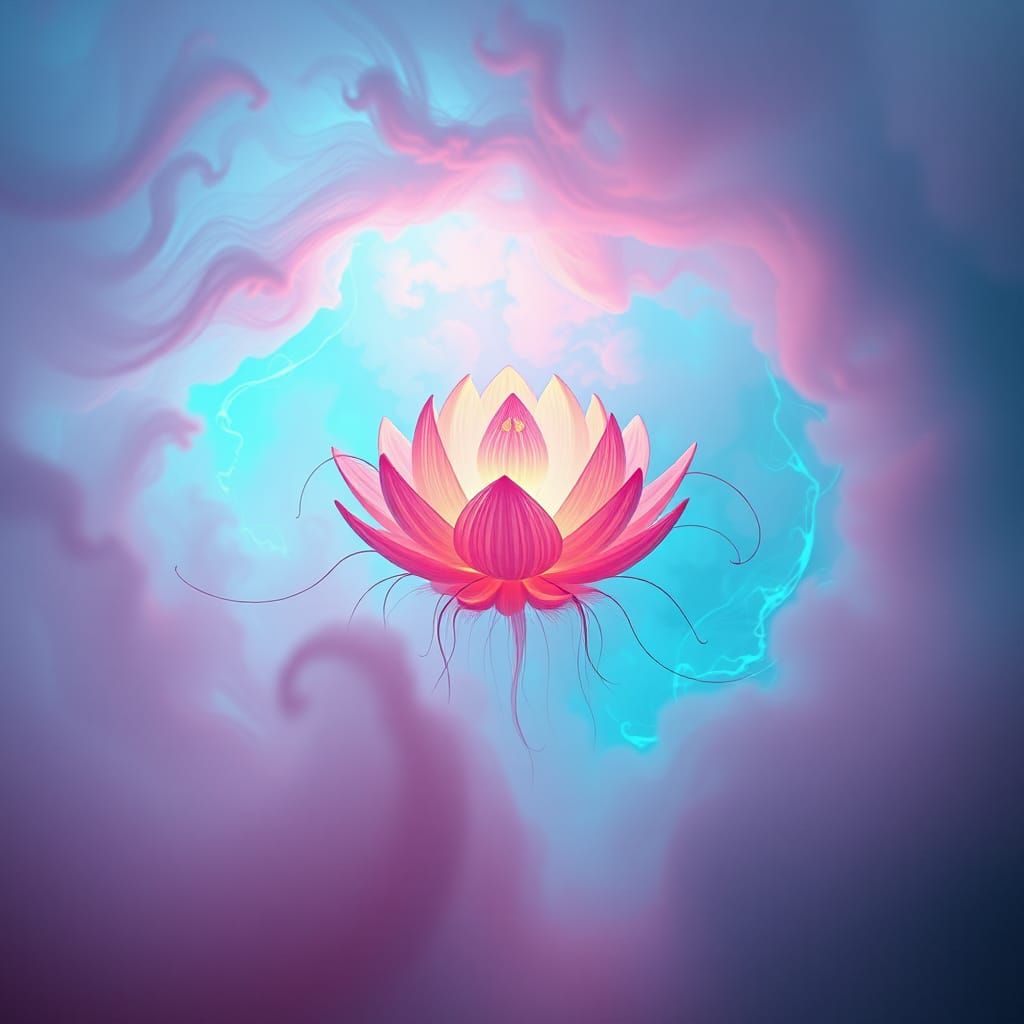 Ethereal Lotus Entity in Surreal Landscape