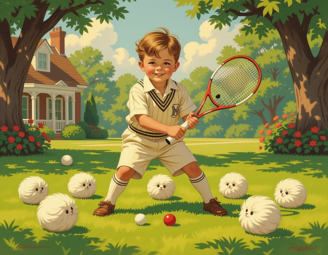 Boy Playing Croquet in Leyendecker Illustration Style