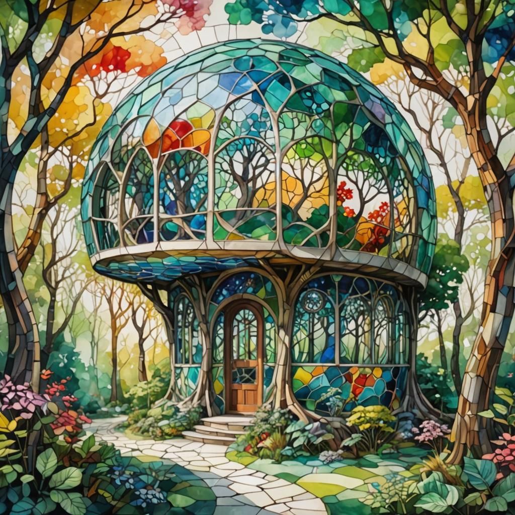 Round Stained Glass Tree House