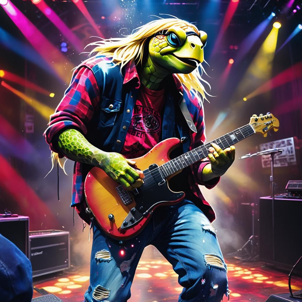 Grunge Turtle Rockstar Shreds in Apocalyptic Future