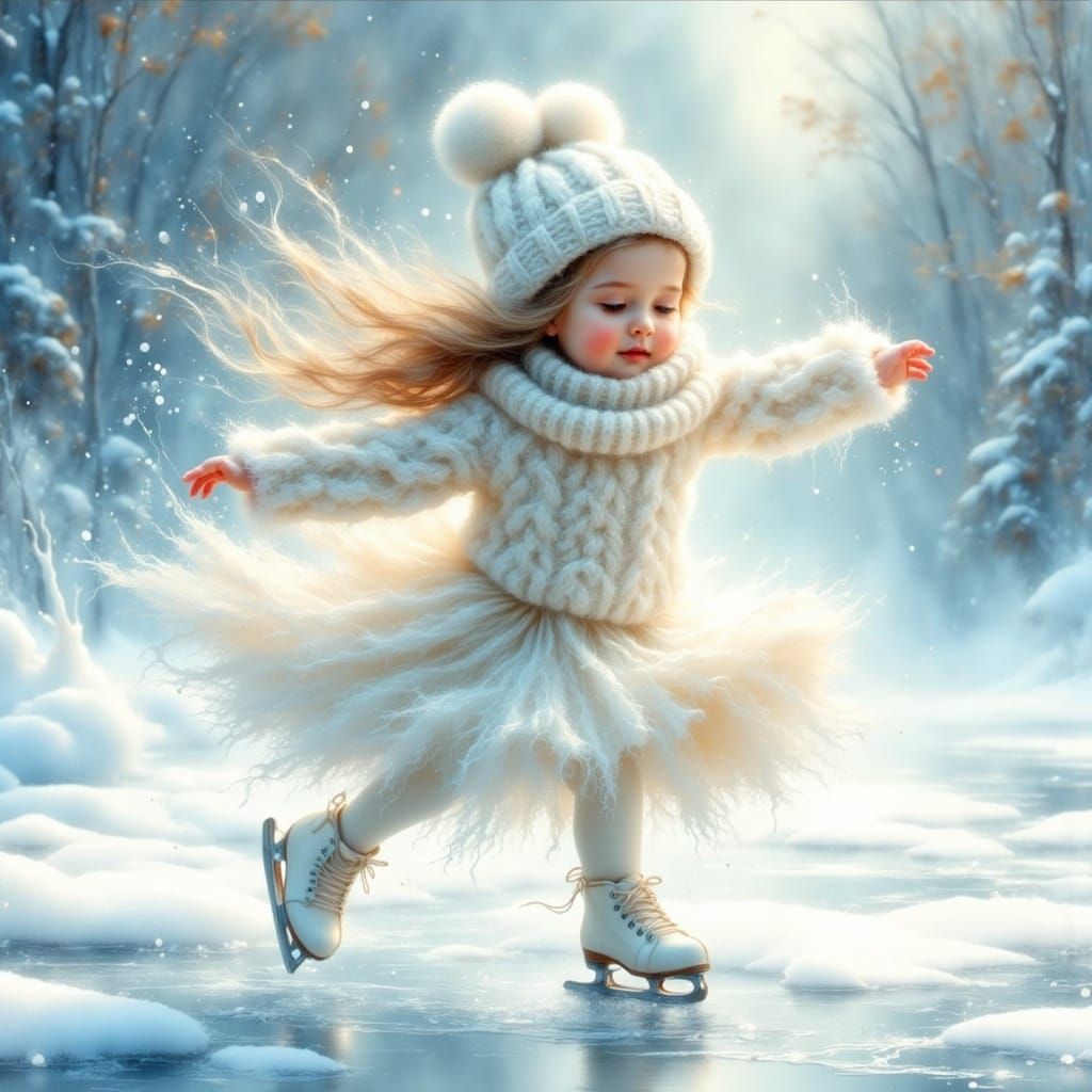 <lora:Alcohol Ink Grunge:1.0> A whimsical and serene illustration features a young 3-year-old Caucasian little girl grac...