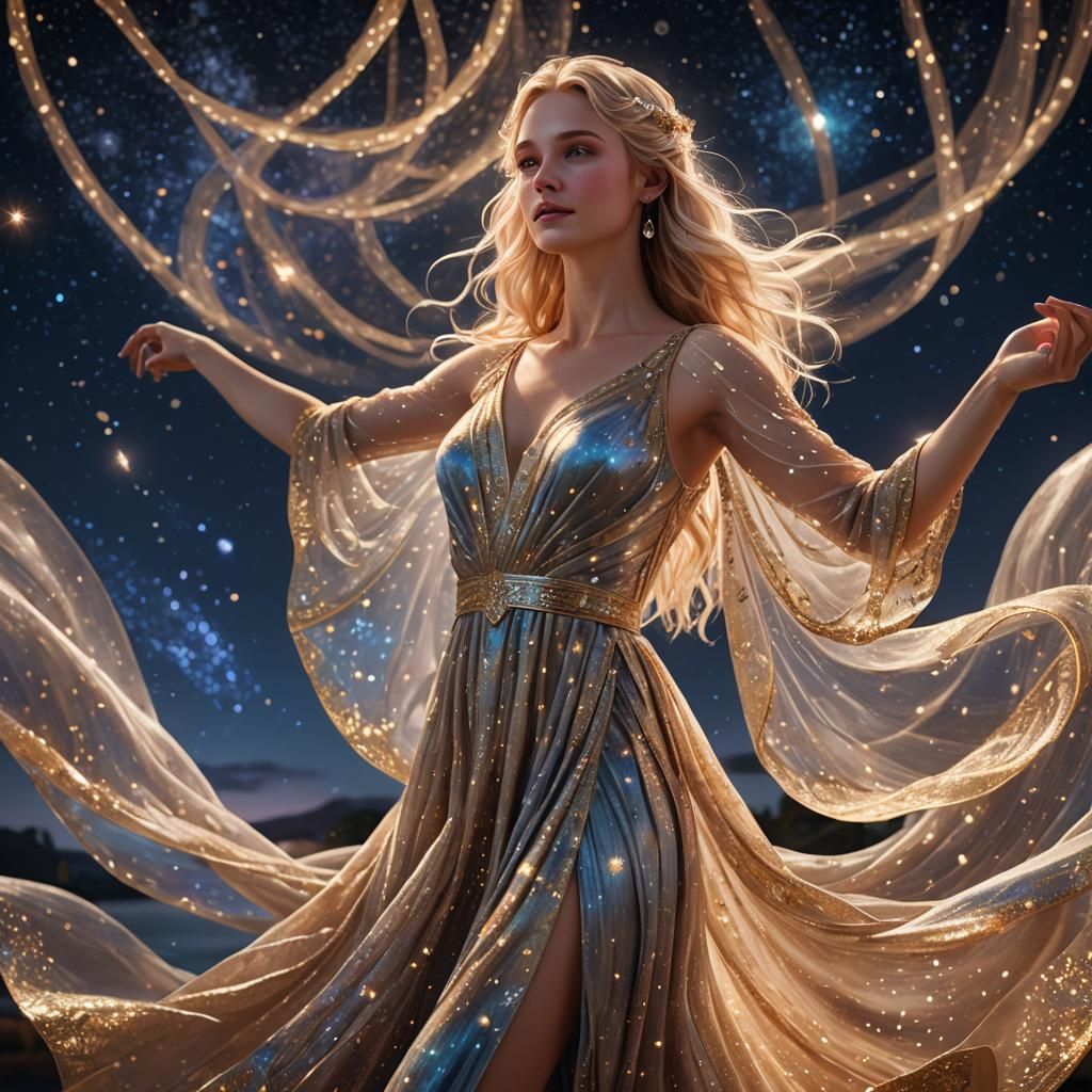 Blonde Girl Dancing Under Starry Sky: Concept Art