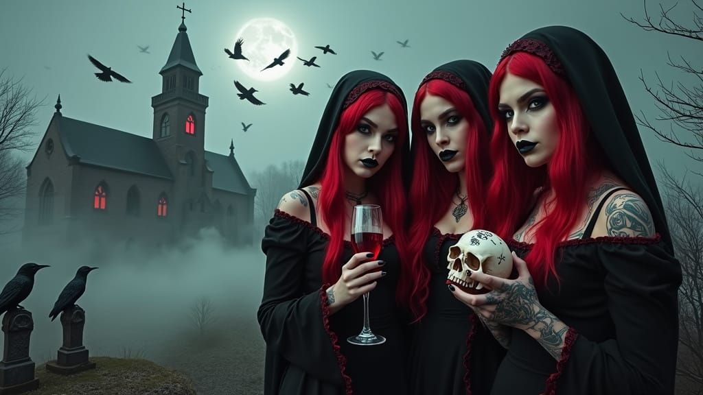 Gothic Vampires in a Haunting Medieval Village Scene