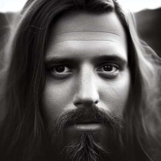 Portrait of a Man with Long Hair in Halo of Light