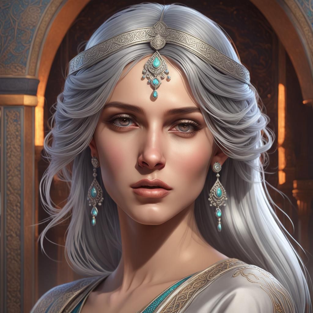 Persian Queen Portrait in Hyperdetailed Art Nouveau Style