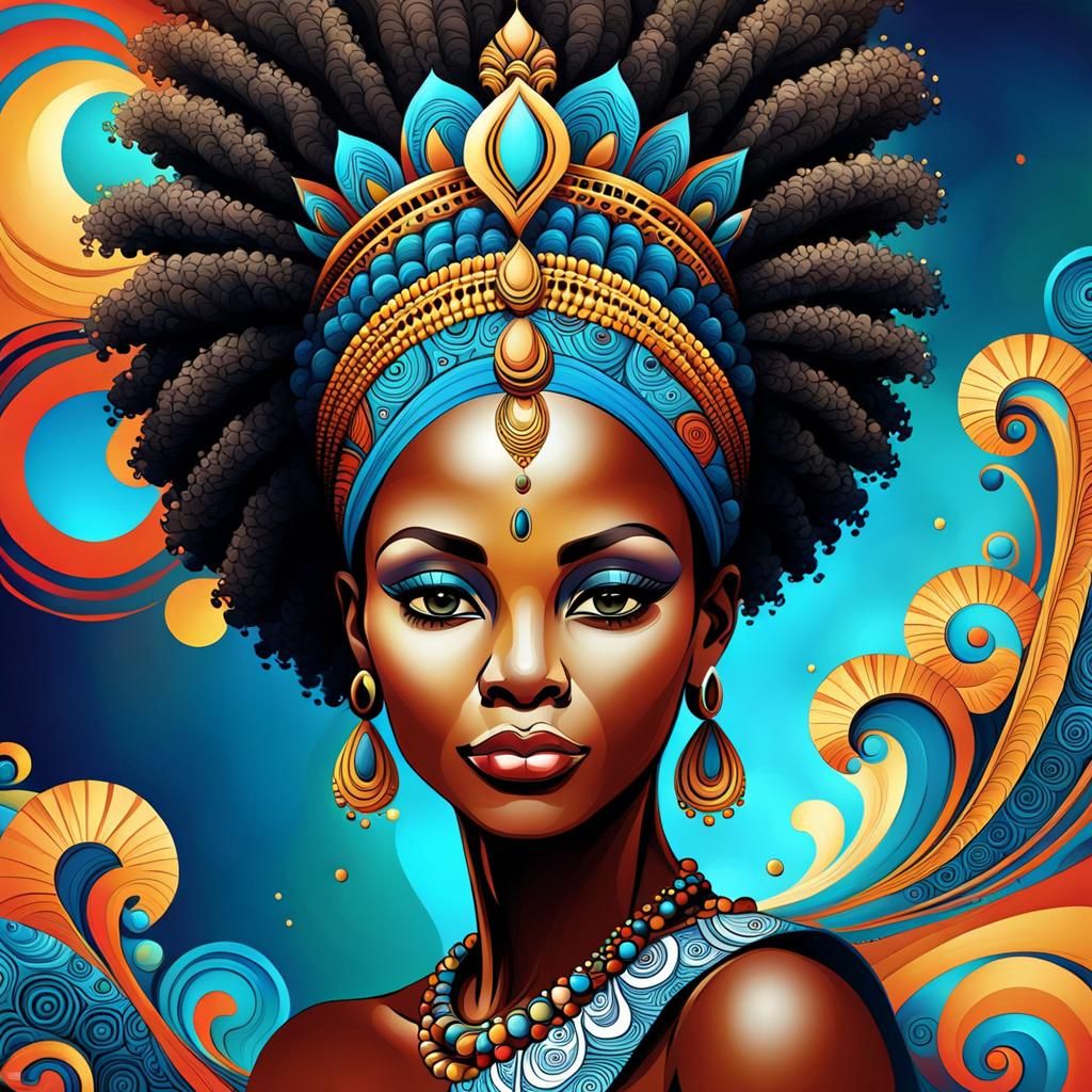 Elegant African Queen in Calligraphy Brush Style