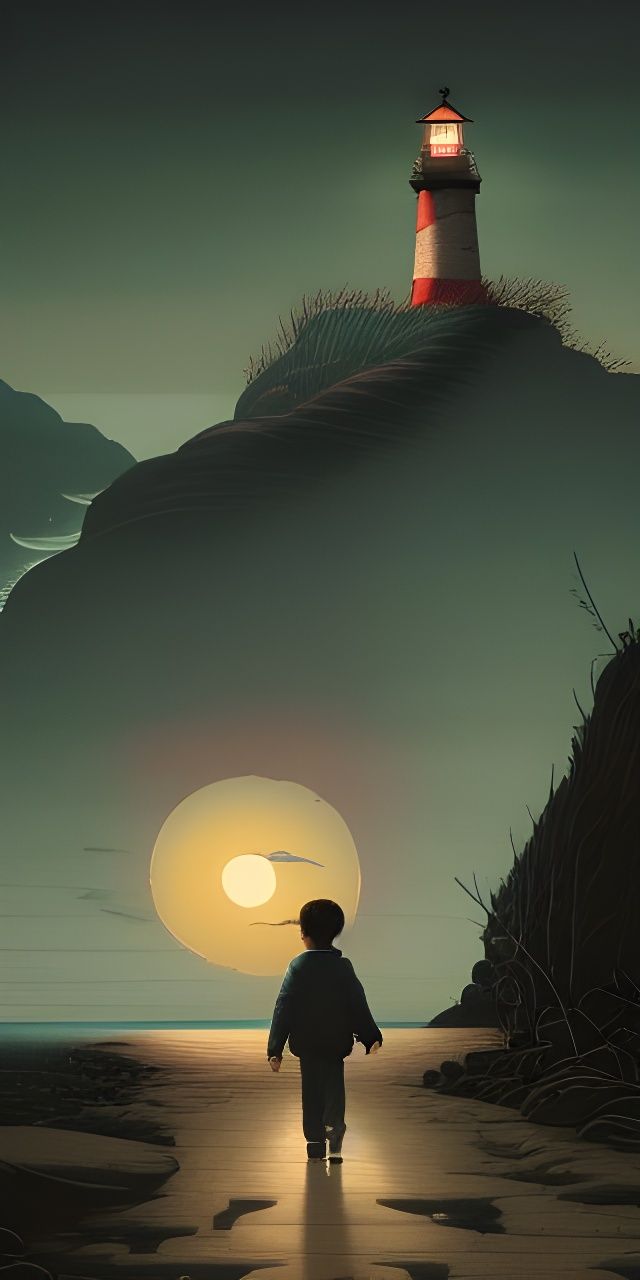 Boy's Night Journey to the Lighthouse: Concept Art