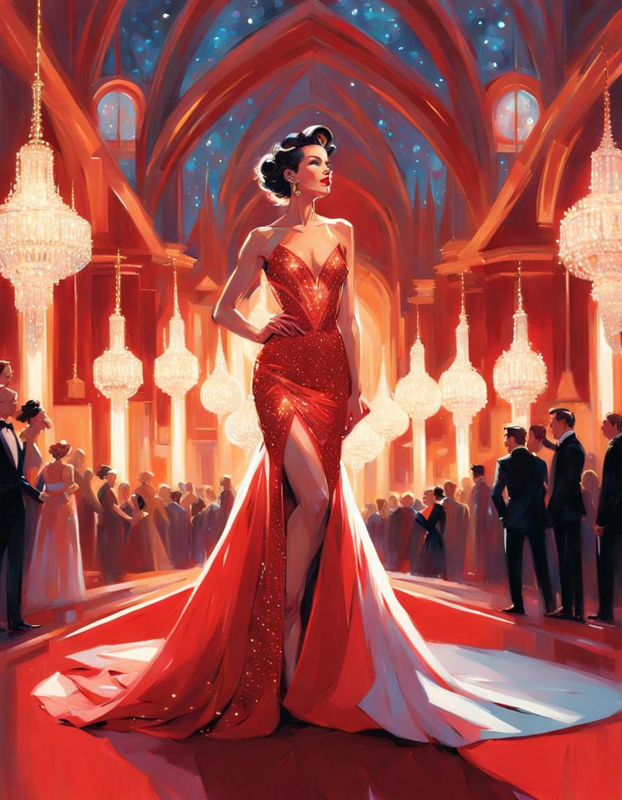 Fantasy Awards Show Red Carpet Scene in Digital Art Style