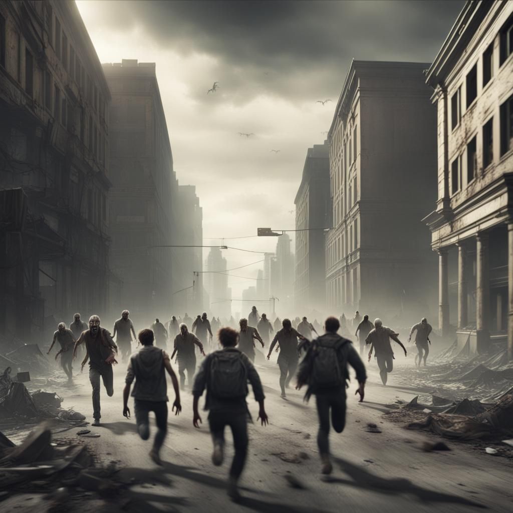 Zombies Chase People in Abandoned City